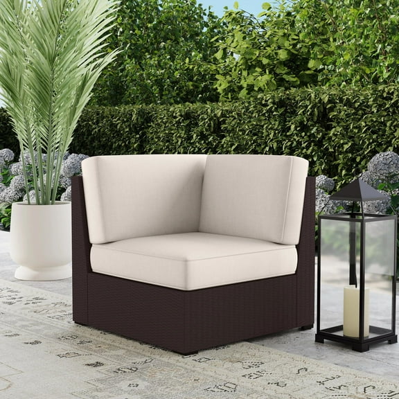 Homestyles Palm Springs Brown Handwoven Rattan Outdoor Sectional Side Chair with Weather Resistant Cushion