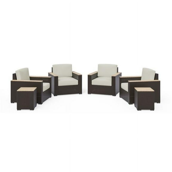 Homestyles Palm Springs Brown Outdoor Side Table Pair and Four Armchairs