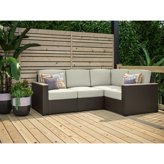 Homestyles Palm Springs Wicker / Rattan Outdoor 4 Seat Sectional in Brown