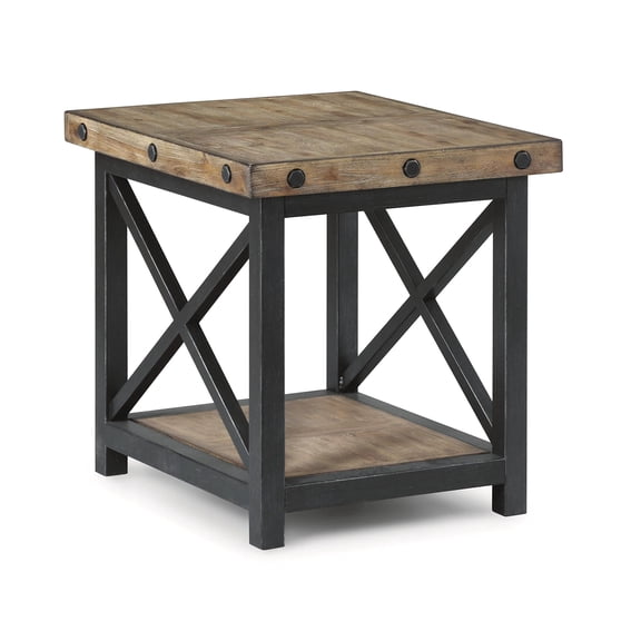 Homestyles Portman Brown End Table with Metal Frame and Exposed Bolt Heads
