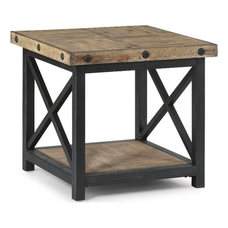 Homestyles Portman Brown Lamp Table with Metal Frame and Exposed Bolt Heads