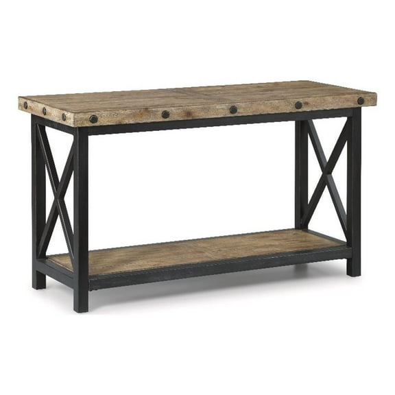 Homestyles Portman Brown Sofa Table with Metal Frame and Exposed Bolt Heads