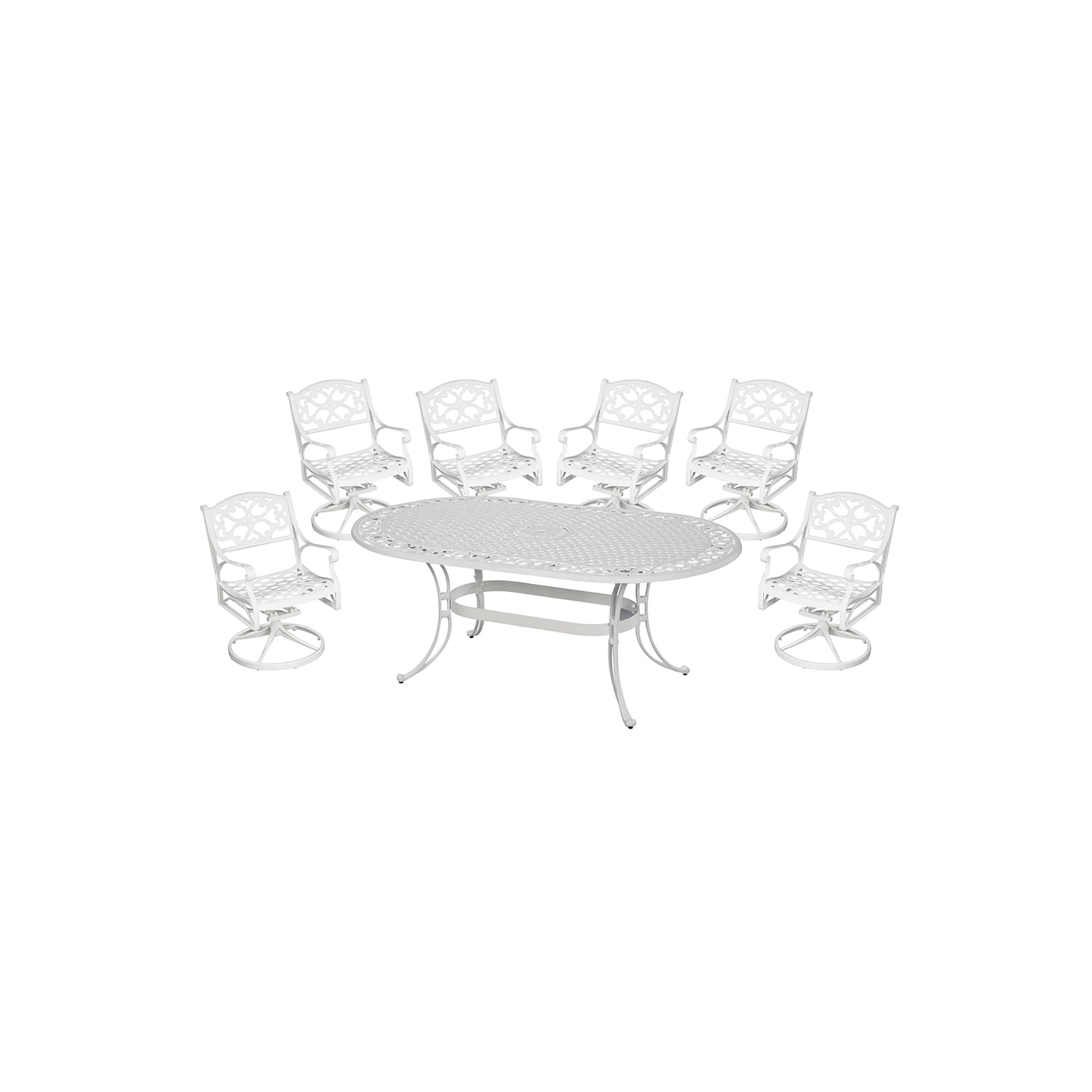 Sanibel White Aluminum 7 Piece Outdoor Dining Set with Green Cushions