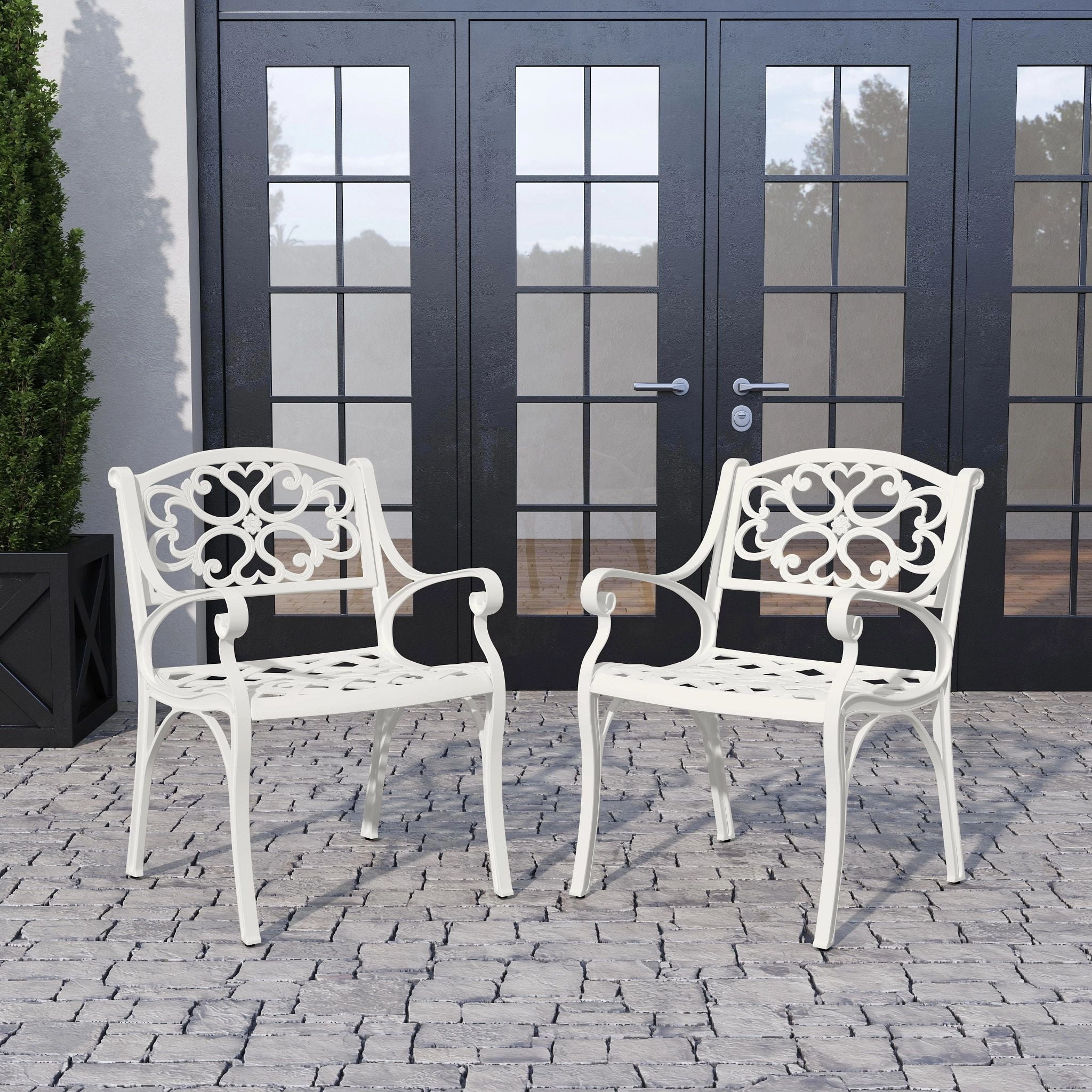 Homestyles Sanibel Aluminum Outdoor Chair Pair in White