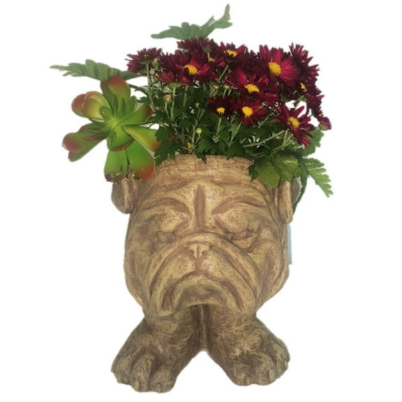Homestyles Stone Wash Bulldog Muggly Mascot Animal Statue Humorous Planter Pot