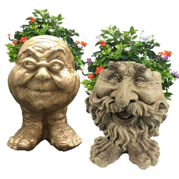 Homestyles Stone Wash Ole Salty & Grandma Violet the Muggly Face Humorous Statue Planter Pot
