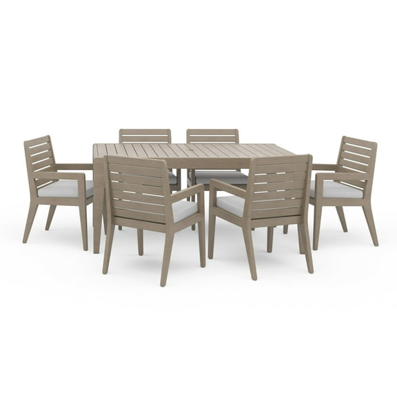 Homestyles Sustain Wood Outdoor Dining Table and Six Armchairs in Gray