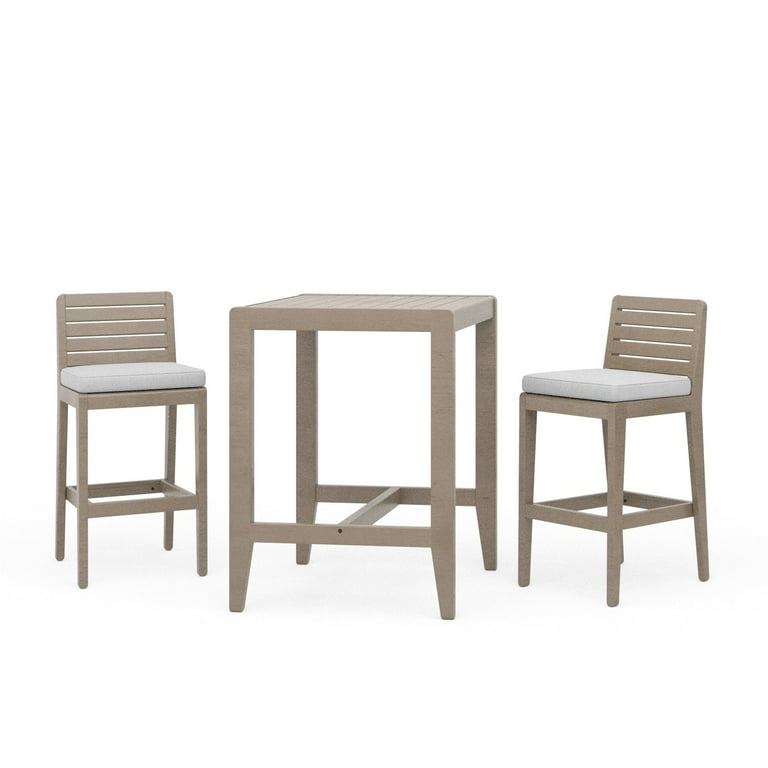 Homestyles Sustain Wood Outdoor High Bistro Table and Two Stools in Gray