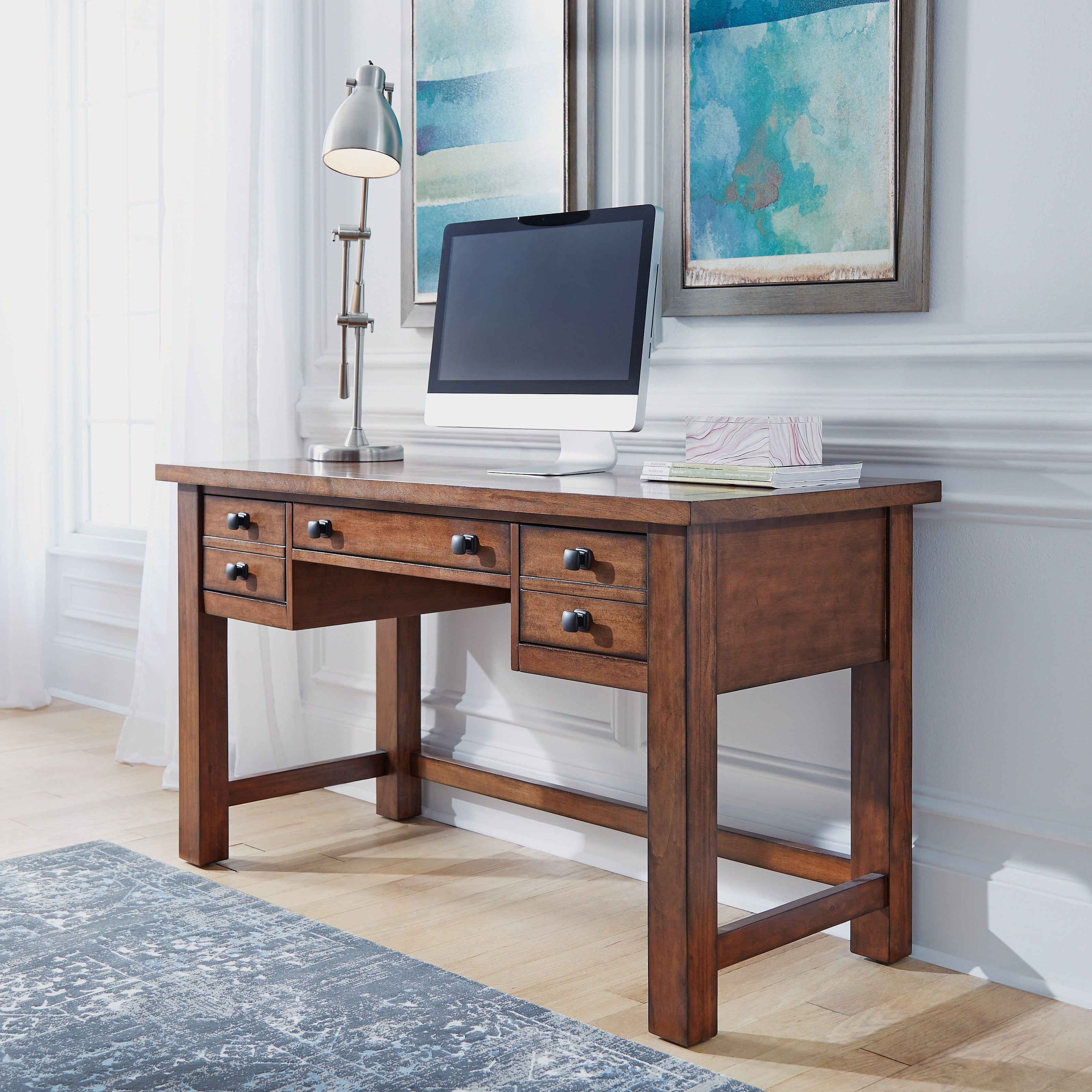Tahoe Aged Maple Executive Desk with Keyboard Tray and Drawers