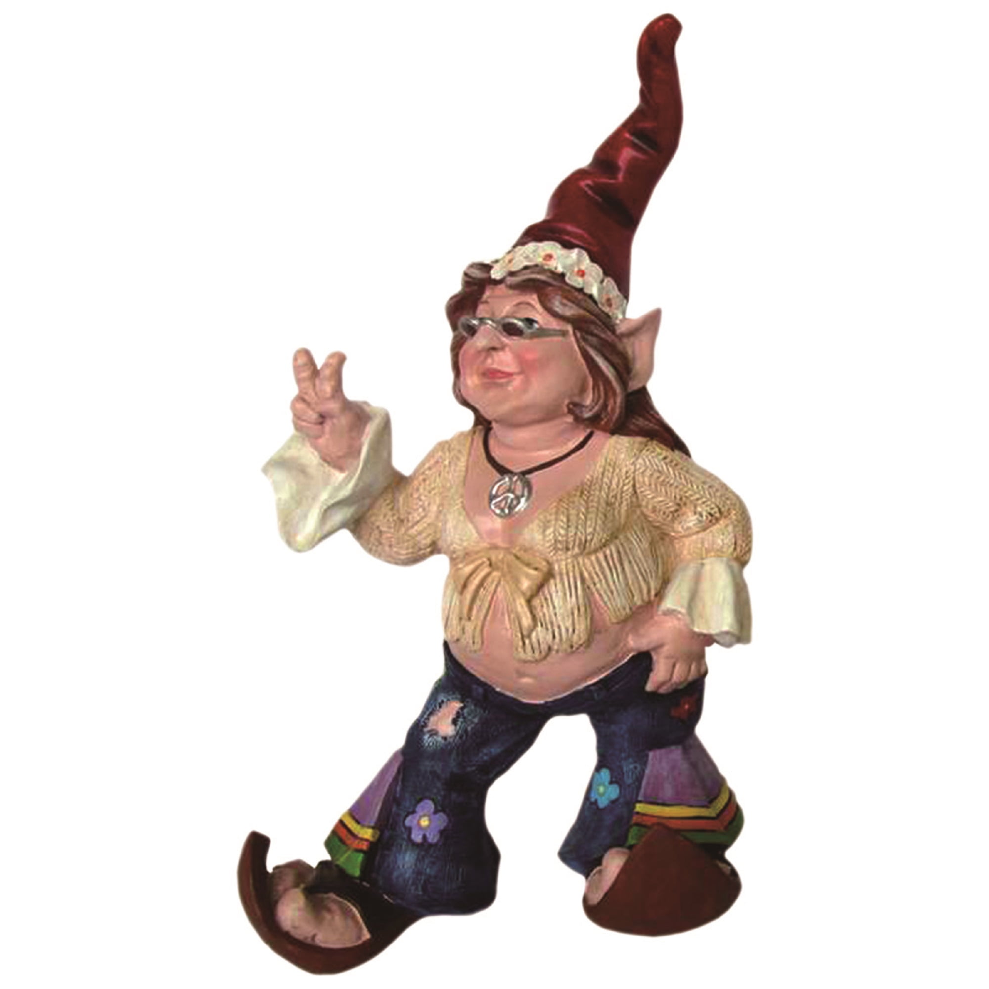 Hippie Flower Child Garden Gnome Statue with Red Hat