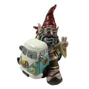 Nowaday Gnomes - The 60s Jerry Peace Man Hippie Gnome Riding in His VW Bus Home & Garden Gnome Statue 11H
