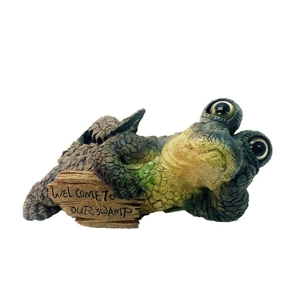 Homestyles Toad Hollow Extra Large Lying Gator with "Welcome to our Swamp" Sign Alligator Beach Garden Statue 21"W