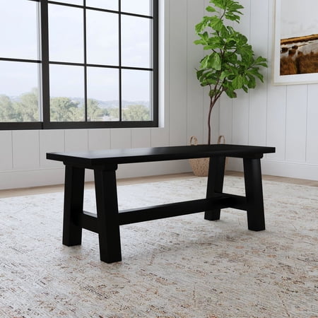 Homestyles Trestle 17.5" Farmhouse Wood Dining Bench in Black