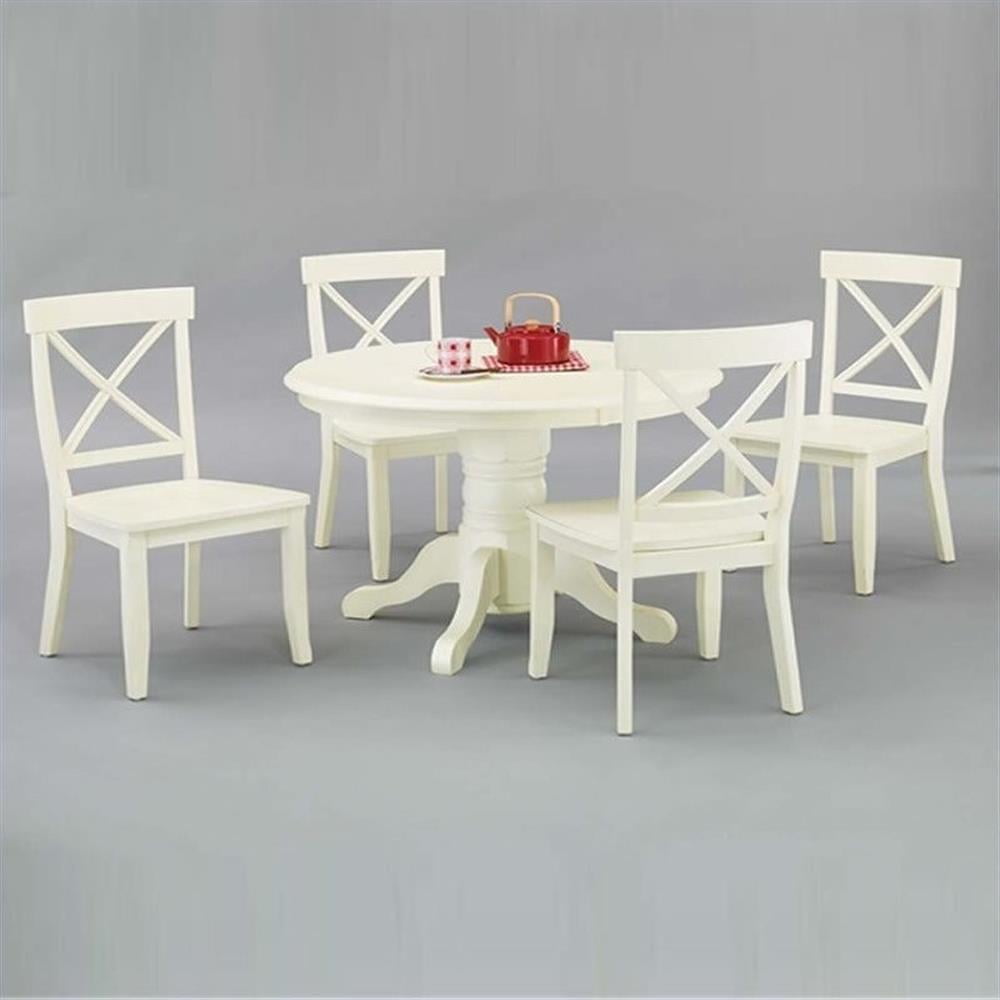 Antique White Round Pedestal Dining Set with 4 Chairs