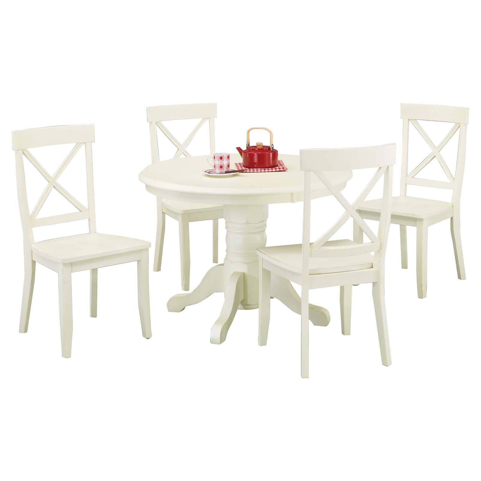 Antique White Round Pedestal Dining Set with 4 Chairs