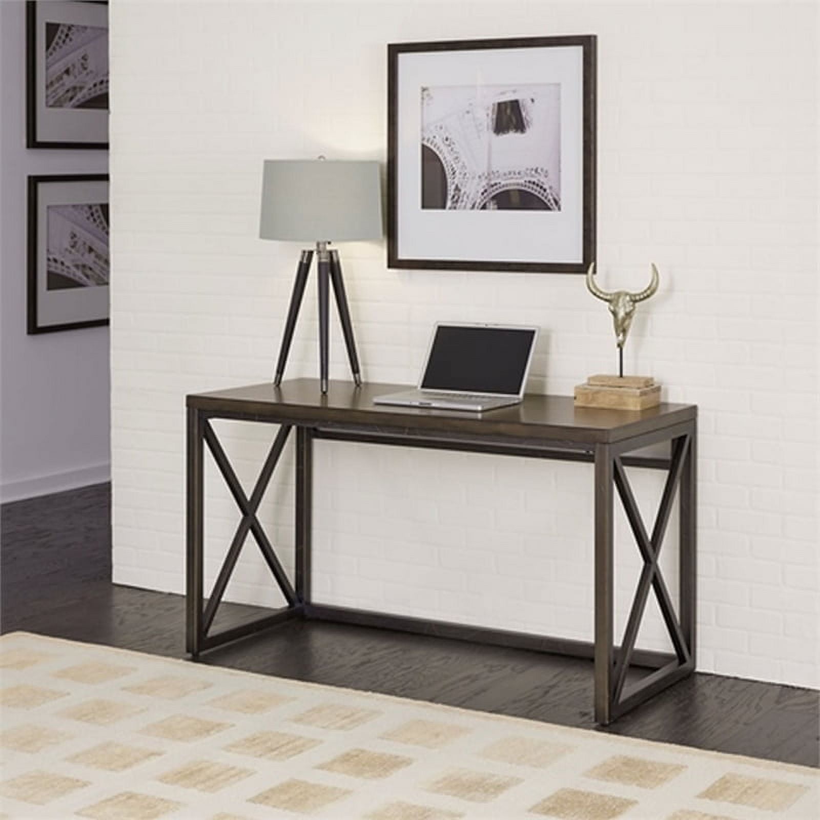 Country-Style Solid Lime Wood Writing Desk 120x80x80 Cm - Walnut Finish, Made In Italy With Central Drawer