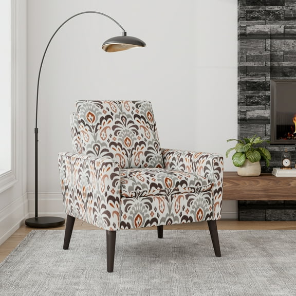 Homesvale Allyson Mid-Century Modern Small Space Armchair, Amber and Gray Damask Polyester
