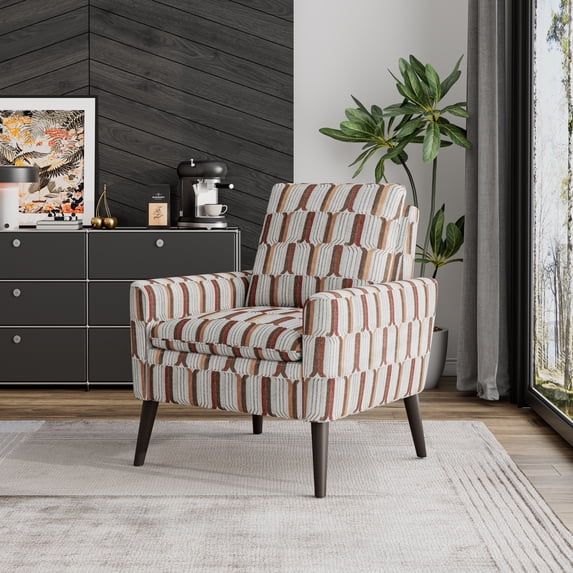 Homesvale Allyson Mid-Century Modern Small Space Armchair, Tan, Cream and Red Stripe Polyester