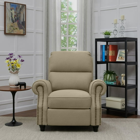 Homesvale Cari Linen Push Back Recliner Chair, Tan Linen