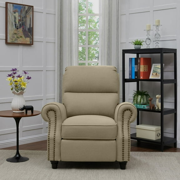 Homesvale Cari Linen Push Back Recliner Chair, Tan Linen