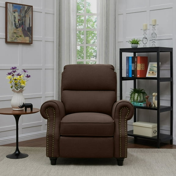 Homesvale Cari Pushback Recliner Chair, Brown Linen-like Microfiber Fabric, Pocket Coils for Comfort