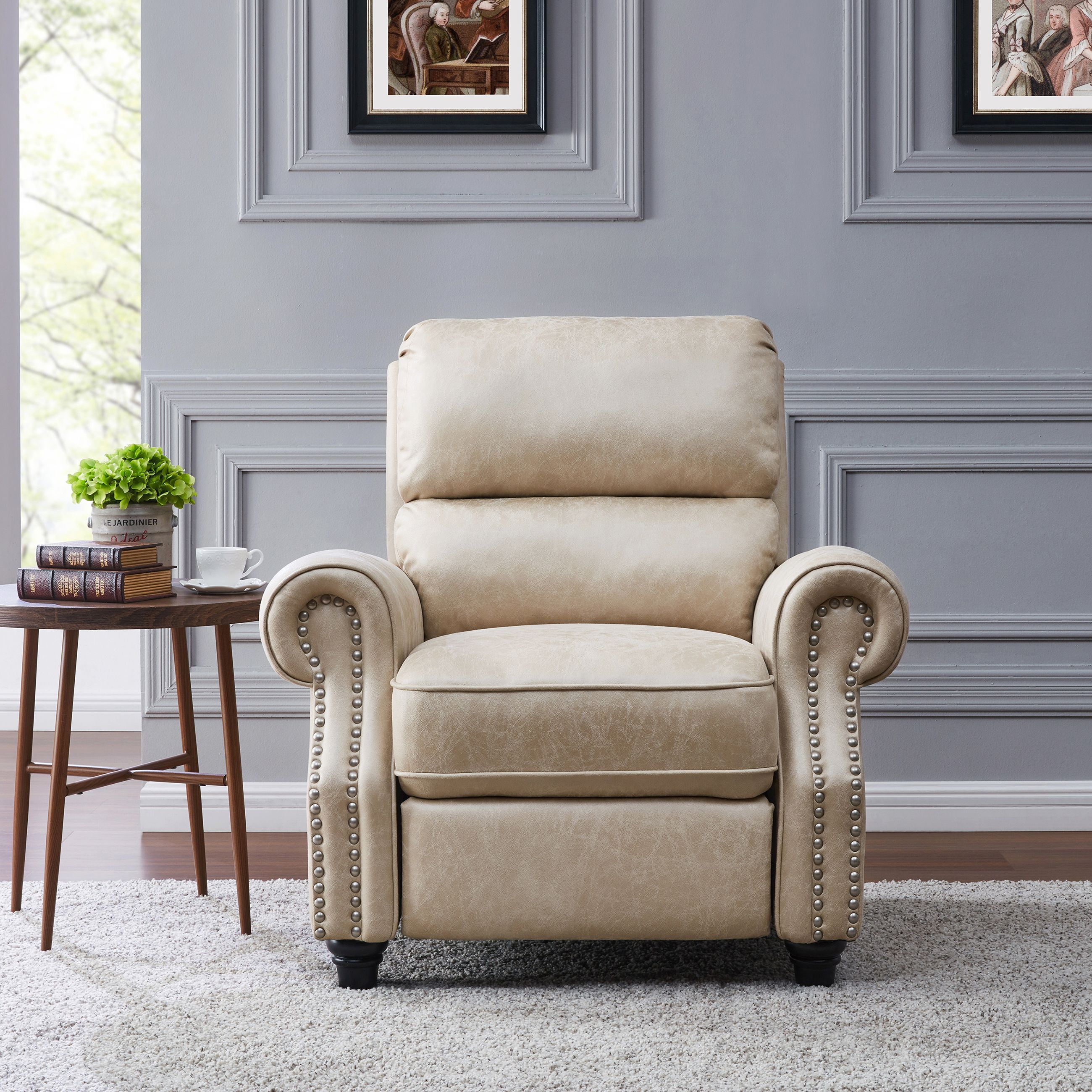 Free Shipping Homesvale Cari Tan Faux Leather Push Back Recliner Chair Walmart