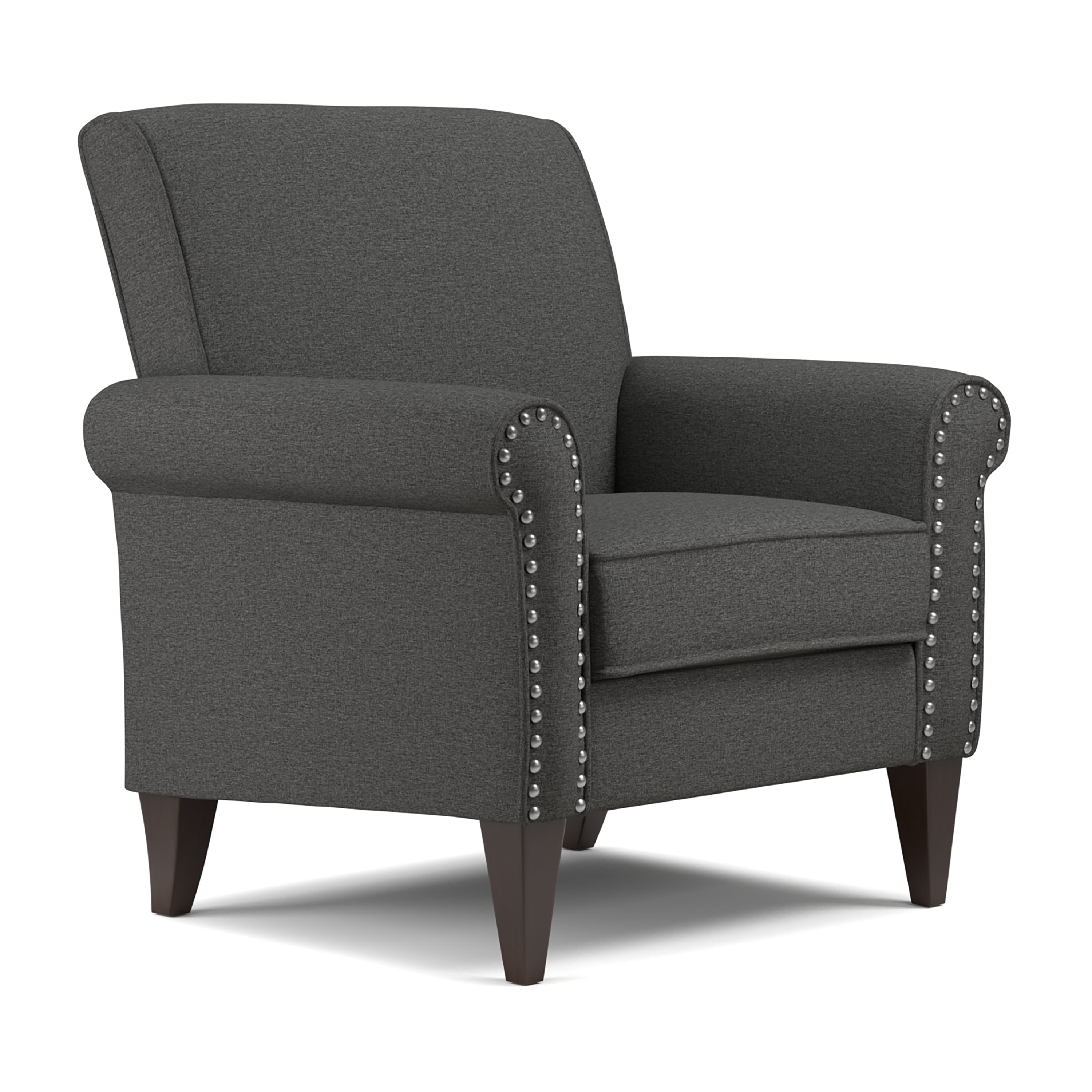 Charcoal Gray Linen Arm Chair with Wood Legs