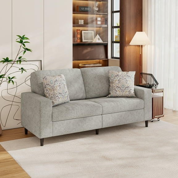 Homesvale Copeland Small Space Sofa, Textured Silver Gray Chenille Fabric, 77" W, For Living Room