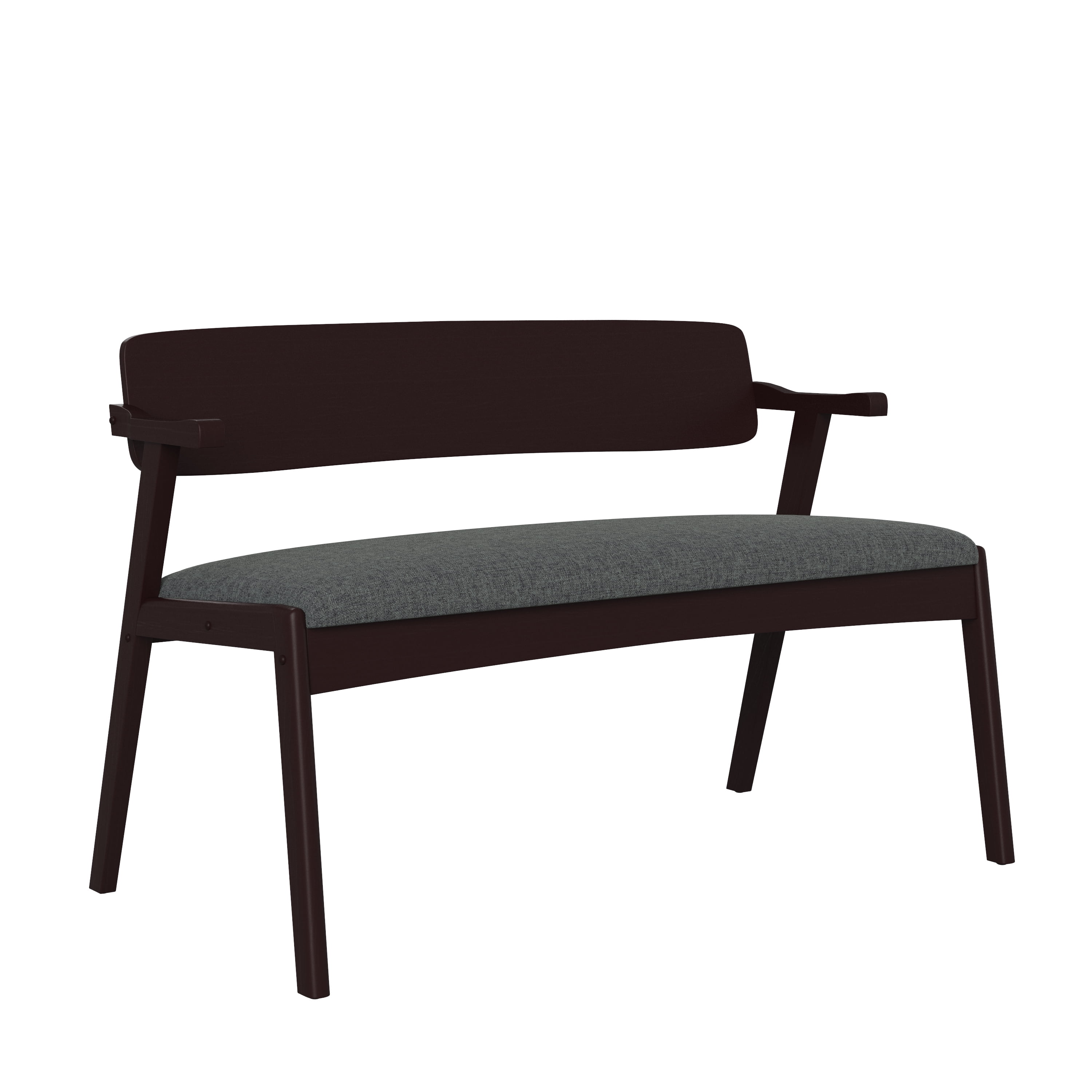 Homesvale Dorno Mid Century Modern Arm Dining Bench with Brown Wood Back