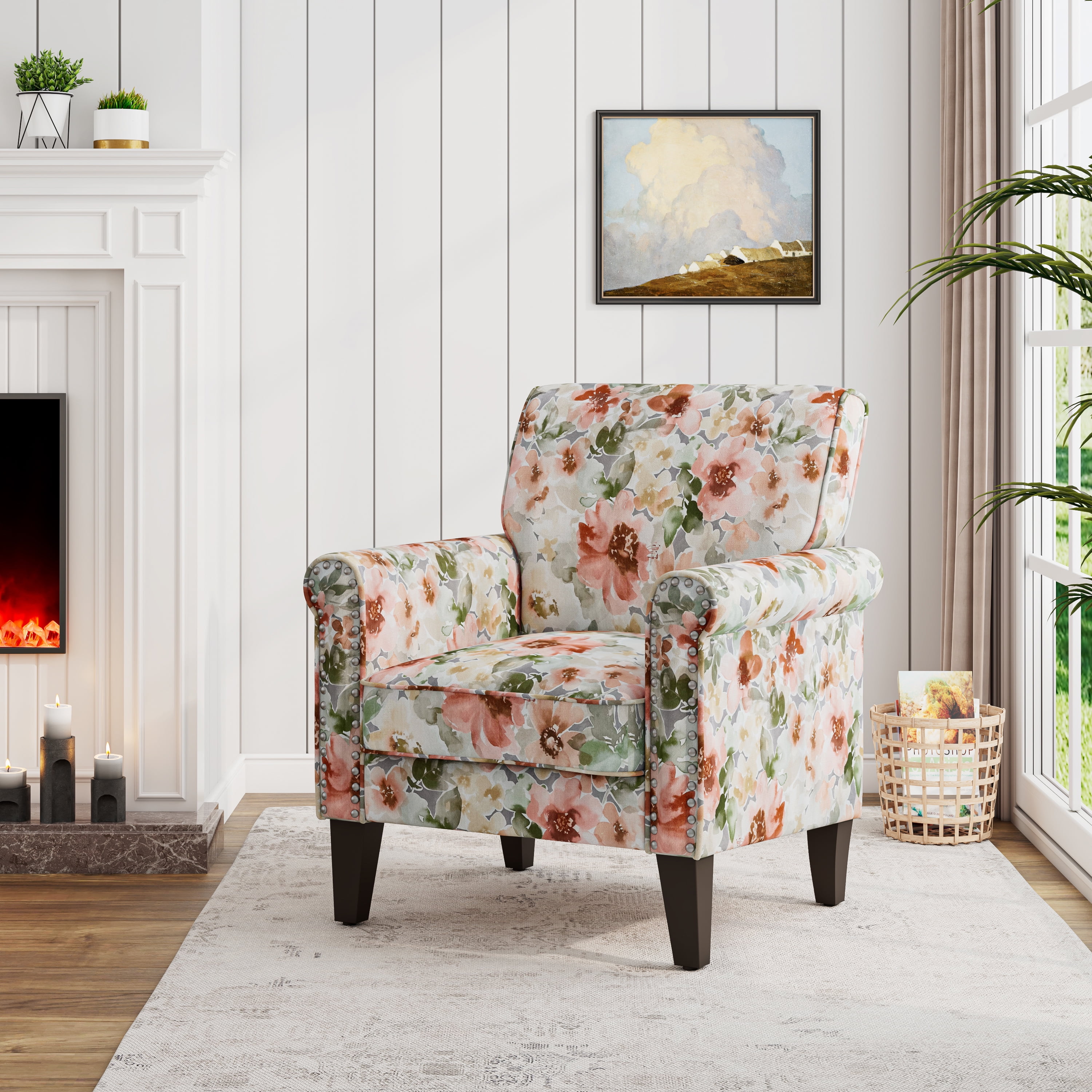 Homesvale Jean Rolled Arm Living Room Chair with Nailheads, Pastel