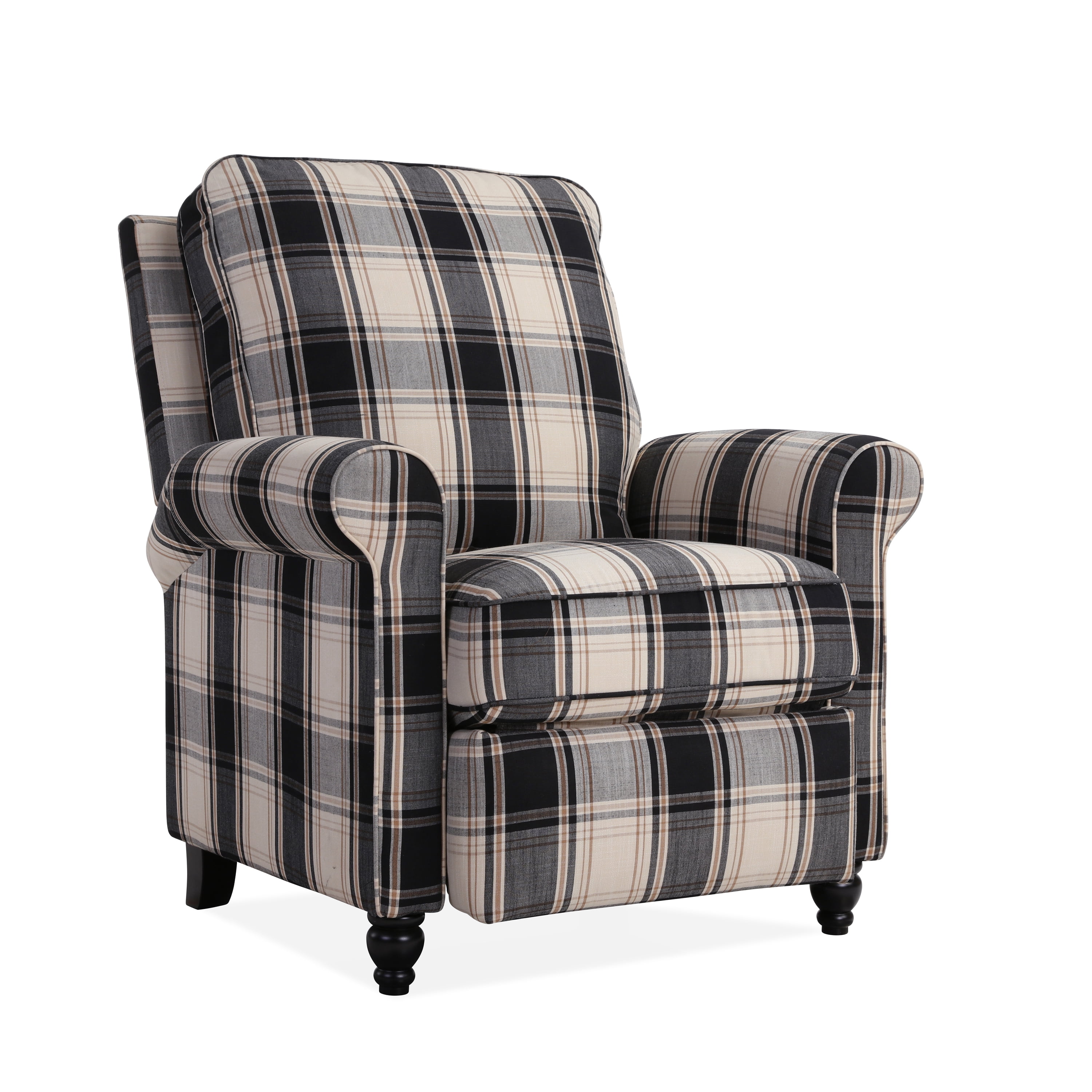 Homesvale Lincoln Push Back Recliner Chair in Brown and Black Plaid