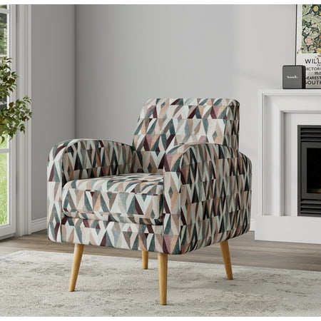 Homesvale Mindy Mid-Century Modern Armchair, Multi Red & Tan Prism Polyester Fabric, For Living Room