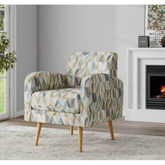 Homesvale Mindy Mid-Century Modern Armchair, Pastel Green & Blue Prism Polyester Fabric, For Living Room