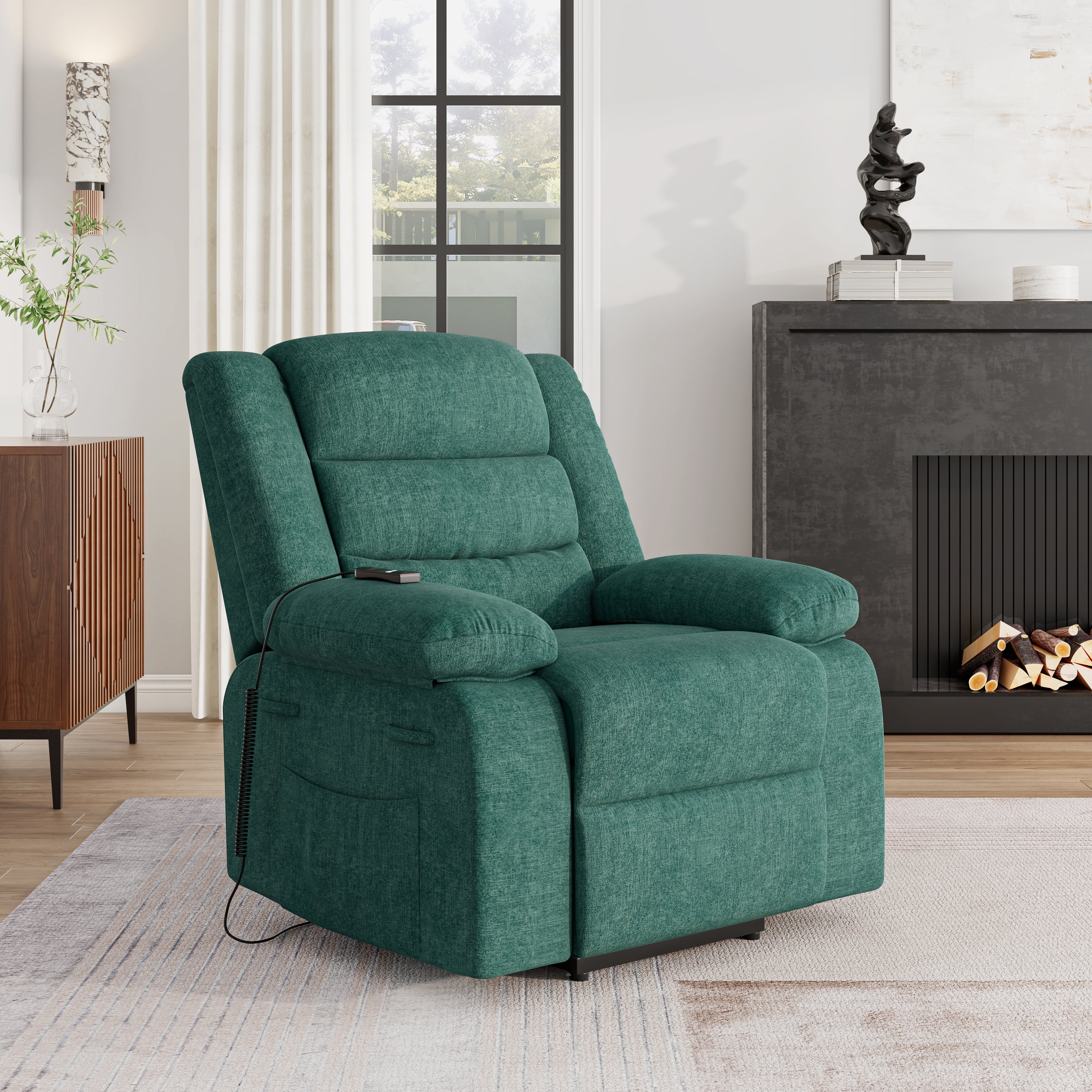 Homesvale Power Lift and Recliner Chair, Jade Green Chenille, For Living Room & Bedroom