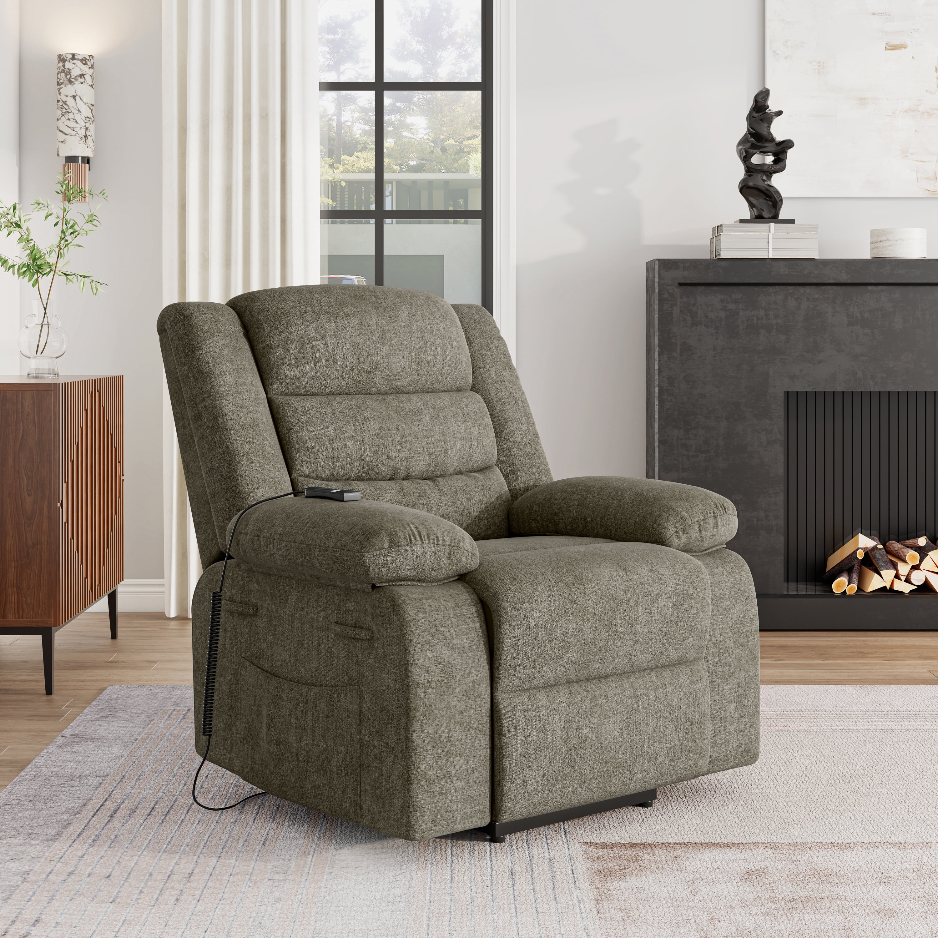 Homesvale Power Lift and Recliner Chair, Tan Chenille, For Living Room & Bedroom
