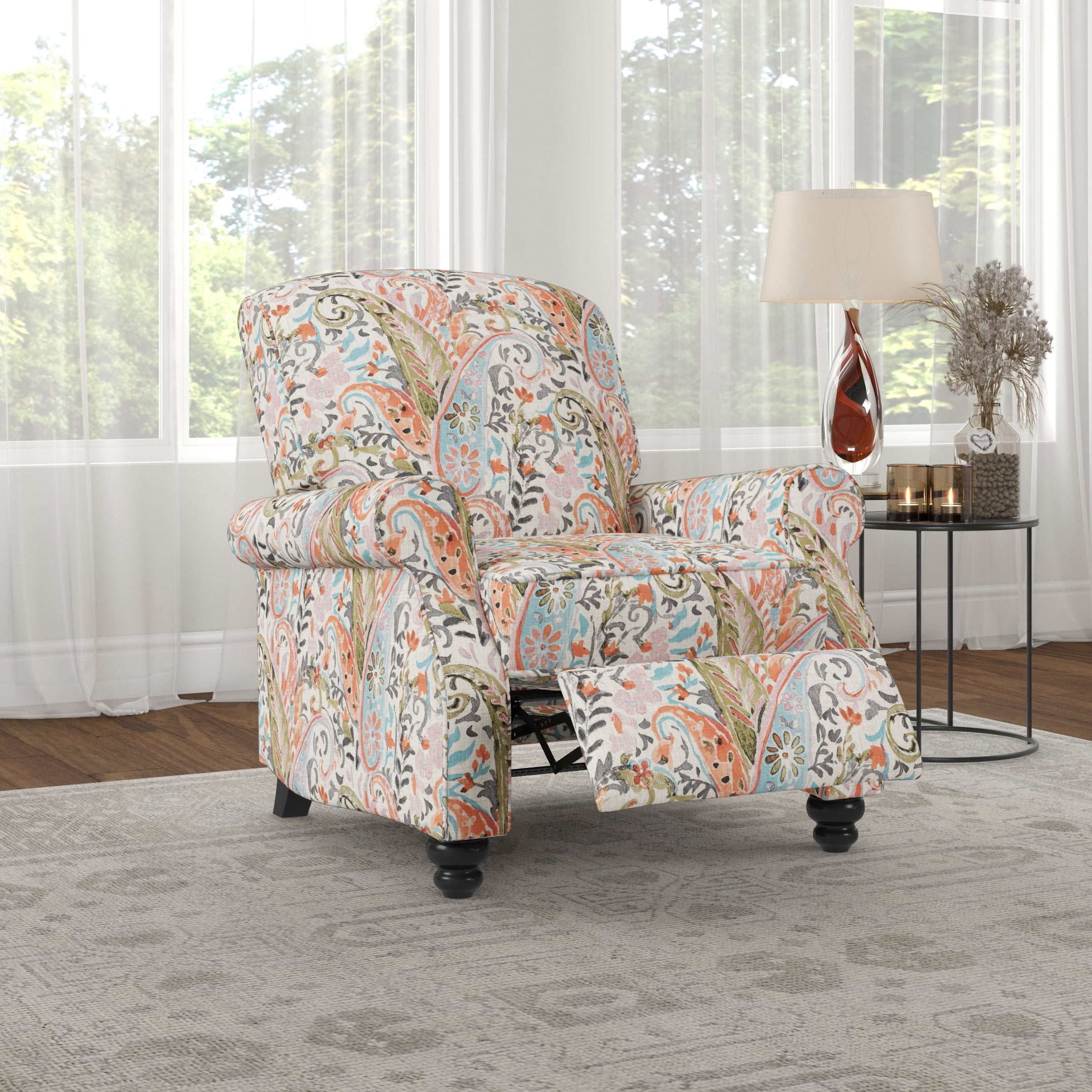 Homesvale Push Back Recliner Chair Mango Orange Paisley