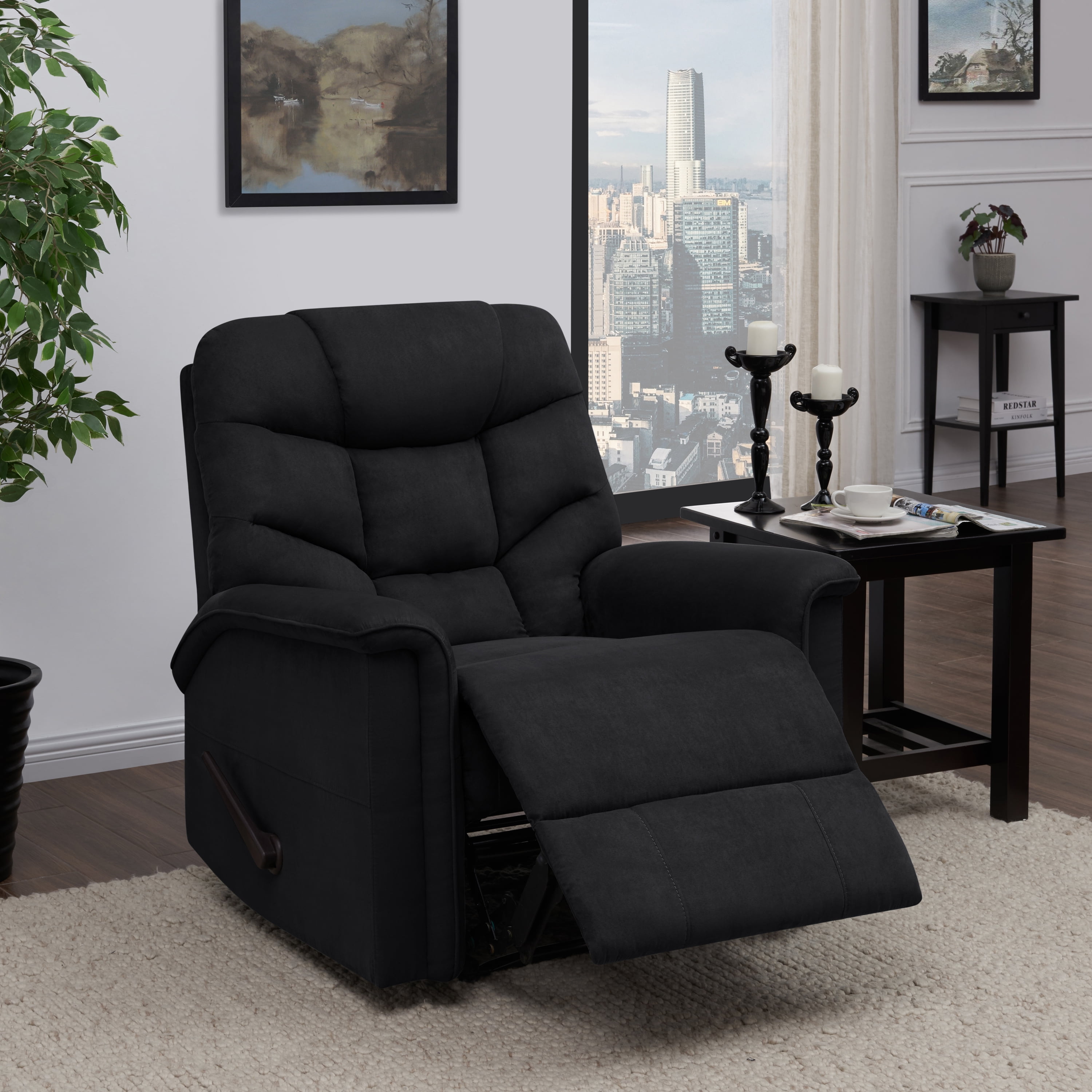 Homesvale Wall Hugger Recliner Chair, Black Microfiber, 68" Reclined