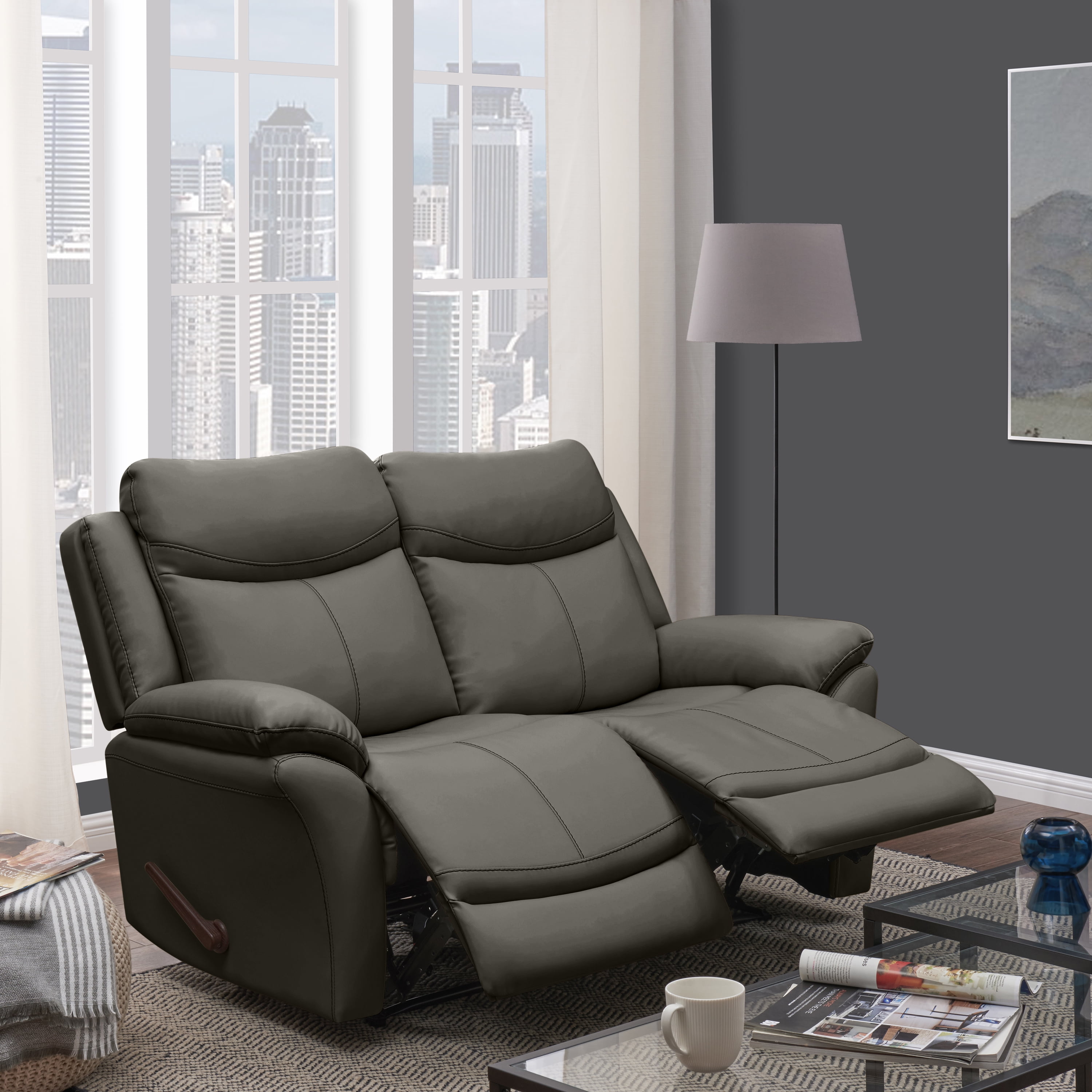 Homesvale Wall Hugger Recliner Loveseat Taupe Gray Faux Leather