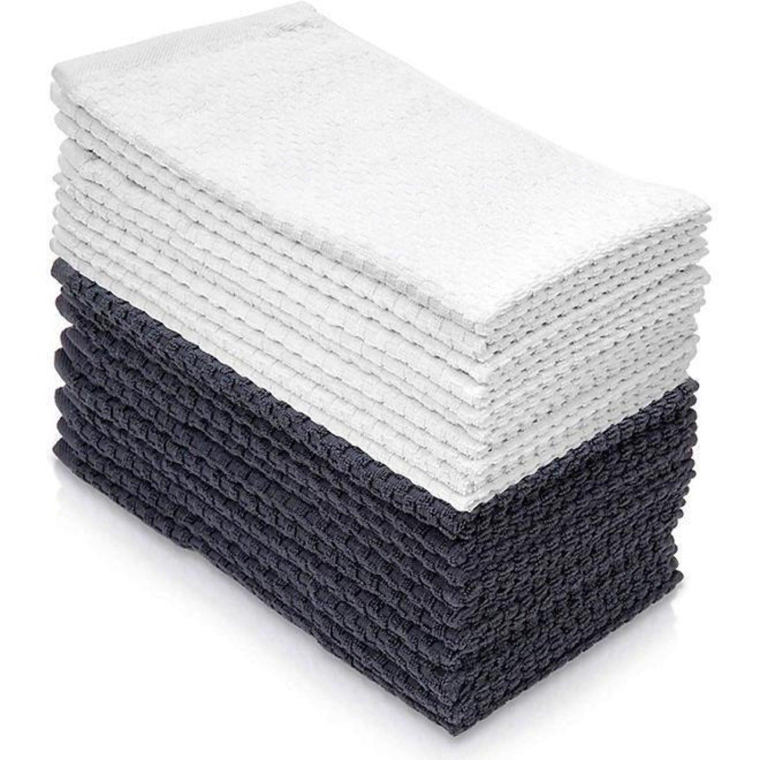 Hometex 100% Cotton Hand Towels, Textured Gray and White, 16" x 27&rdquo;