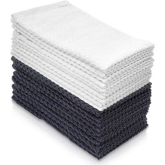 Hometex 100% Cotton Hand Towels, Textured Gray and White, 16" x 27
