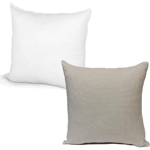 Hometex Canada Pillow Inserts 16" x 16" + Linen Look Sublimation Covers 16" x 16" (Sublimation Bundle) 10 Pack Faux Linen Décor Pillow Cushion Fillers and Covers for heat press printing