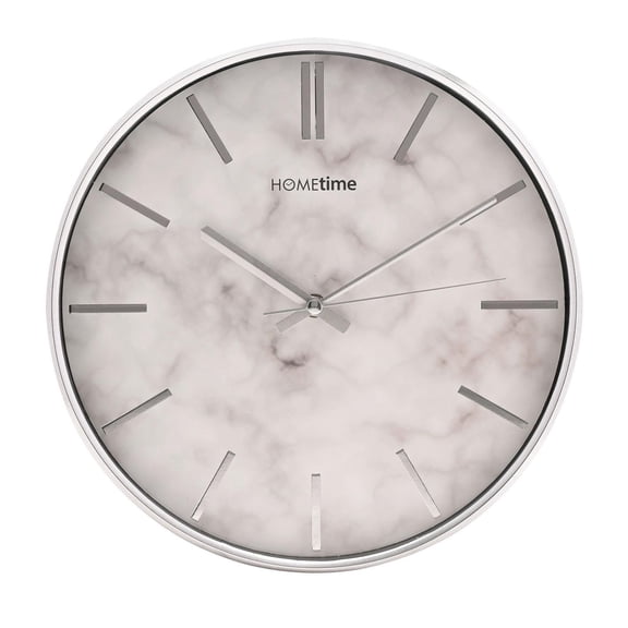 Hometime Slim Line Marble Pattern Wall Clock 31cm - Silver