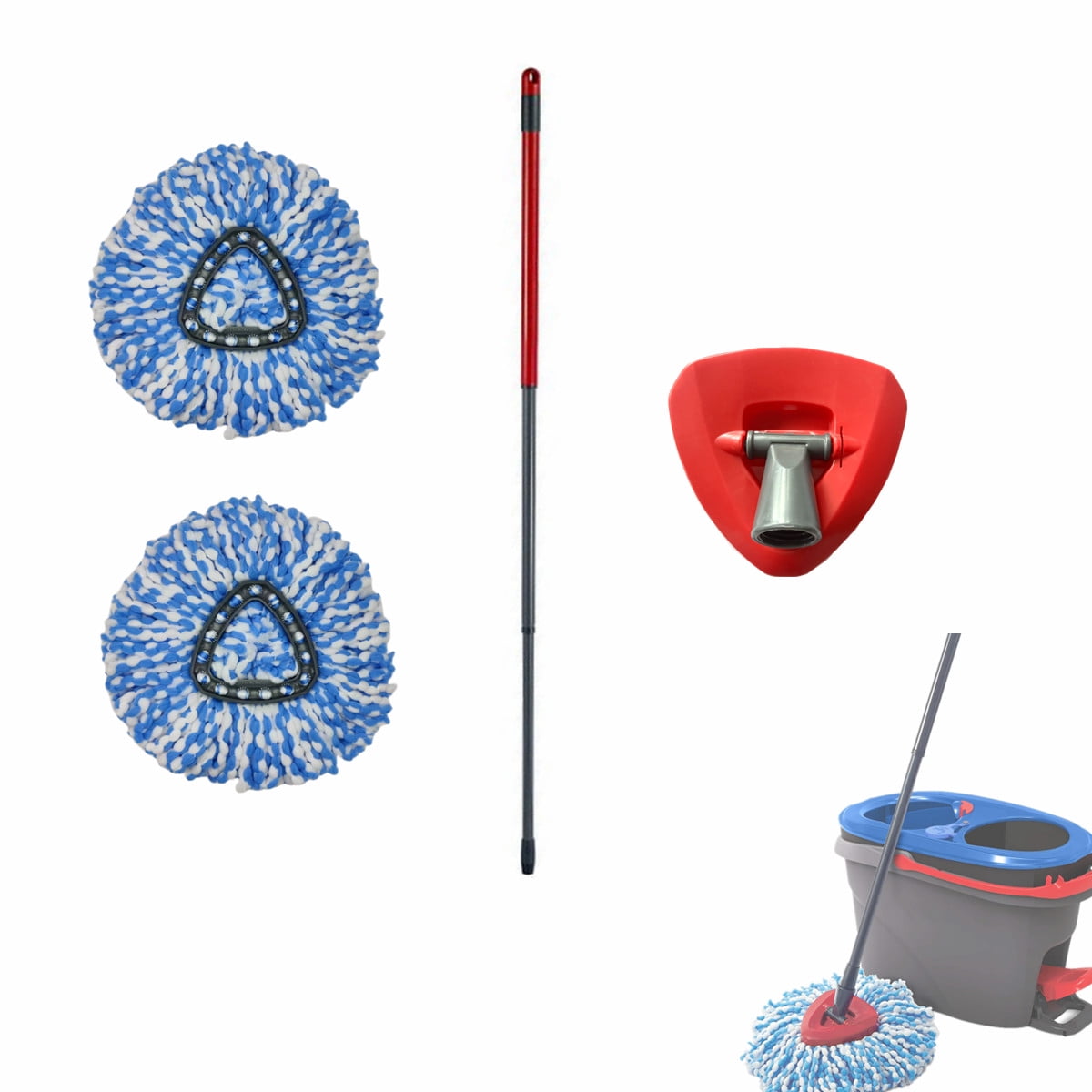  4 Pack Spin Mop Refills with 1 Mop Base- Microfiber Spin Mop  Replacement Head Compatible with Ocedar EasyWring RinseClean 2 Tank Bucket  System, Easy Cleaning Mop Head Replacement : Health & Household