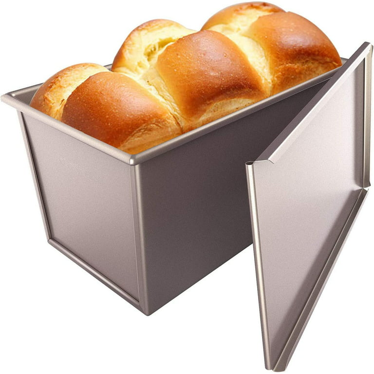 Pullman Loaf Pan 2 Pack, 1 lb Non-Stick Bread pan With Lid Carbon Steel  Corrugated Bread Toast Box Mold With Cover For Bakeware Bread, Baking Tools Bread  Mold Toast For Oven Baking