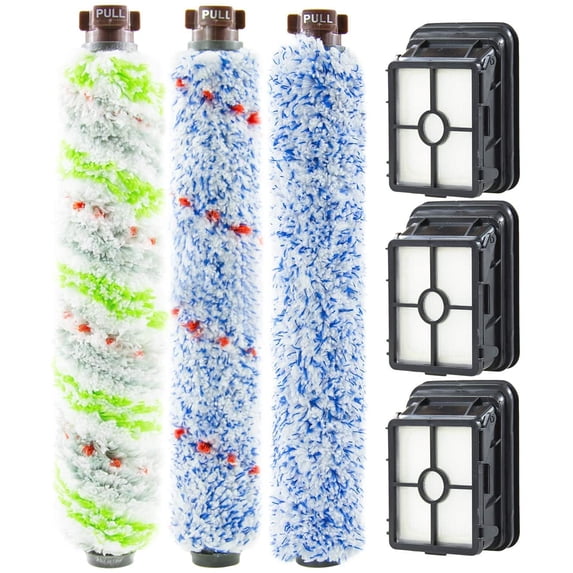 Hometimes Replacement 3 Brush Roll + 3 Filters Kit For BISSELL CrossWave All-in-One Pet Multi-Surface Wet Dry Vacuum 2211W 2328