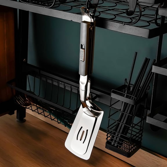 Hometravel 2-in-1 Stainless Steel Kitchen Tool, Multi Functional Flipping Fish Spatula and Tongs, Non Slip Handle Grilling Utensil for BBQ, Frying, Cooking, Serving