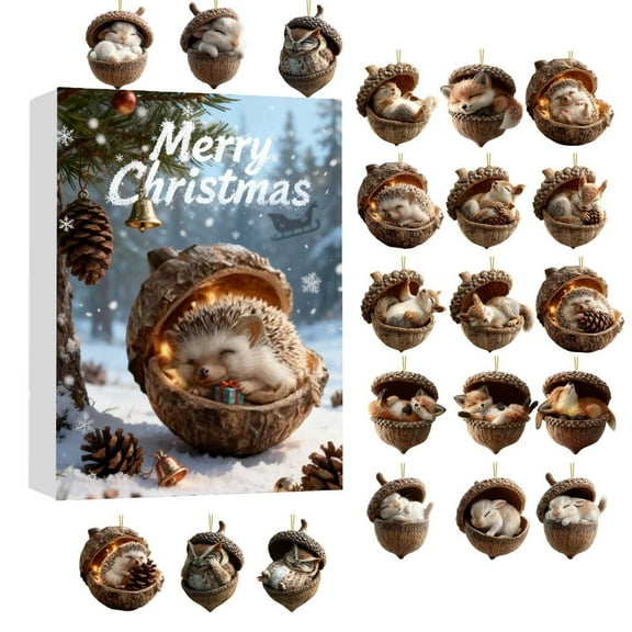 Hometravel 2025 Pinecone Animals Christmas Calendar, Woodland Theme Advent Calendar with Natural Elements, Holiday Countdown Display for Seasonal Celebration
