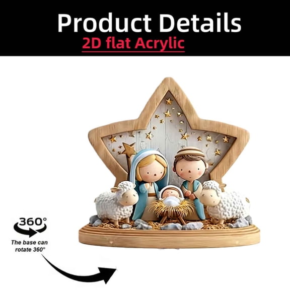 Hometravel 2D Cartoon Character Birth Scene, Rotating Standing Sign Ornament for Decoration, Acrylic Handicraft for Living Room, Rotating Display for Shelf, Table, Mantel, Desk, Home
