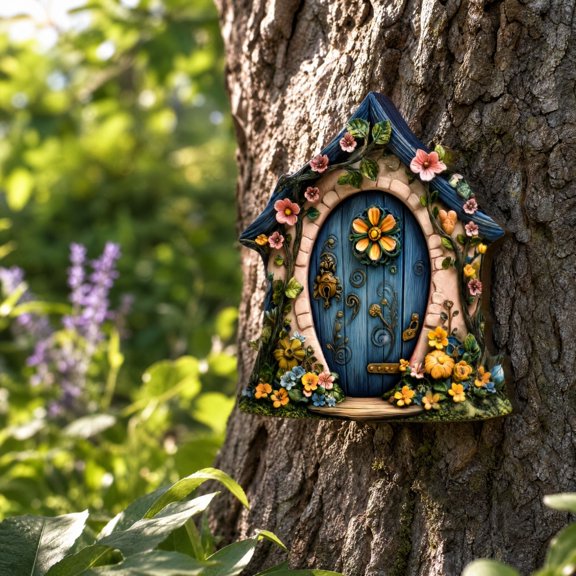 Hometravel 2D Tree Door Decor, Garden Hanging Ornament, Metal Elf Door Decoration for Outdoor Indoor Porch Yard Patio Display