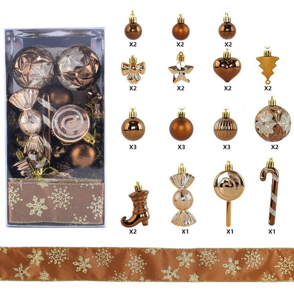 Hometravel 30 Piece Christmas Painted Ornament Set, Assorted Shape Candy Cane and Ball Decorations, Mixed Design Hanging Ornaments with Ribbon Accents